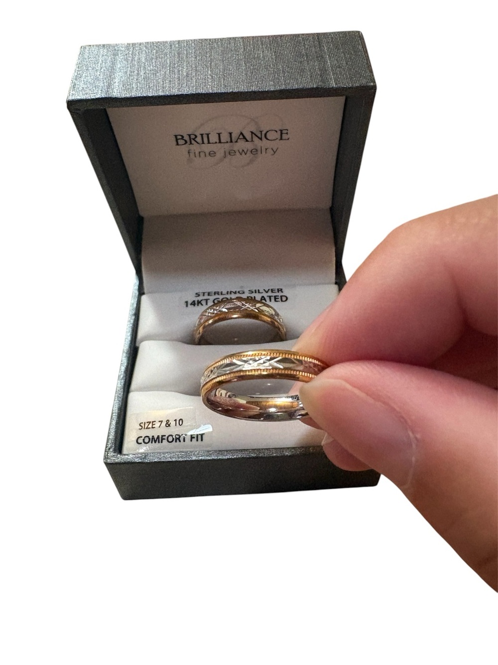 NEW Brilliance 14KT Gold-Plated Sterling Silver Women & Men's Wedding Rings Set - Picture 4 of 11